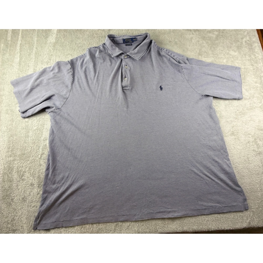 Polo Ralph Lauren Polo Shirt Mens 3XLT Blue White Striped Pima Soft Touch